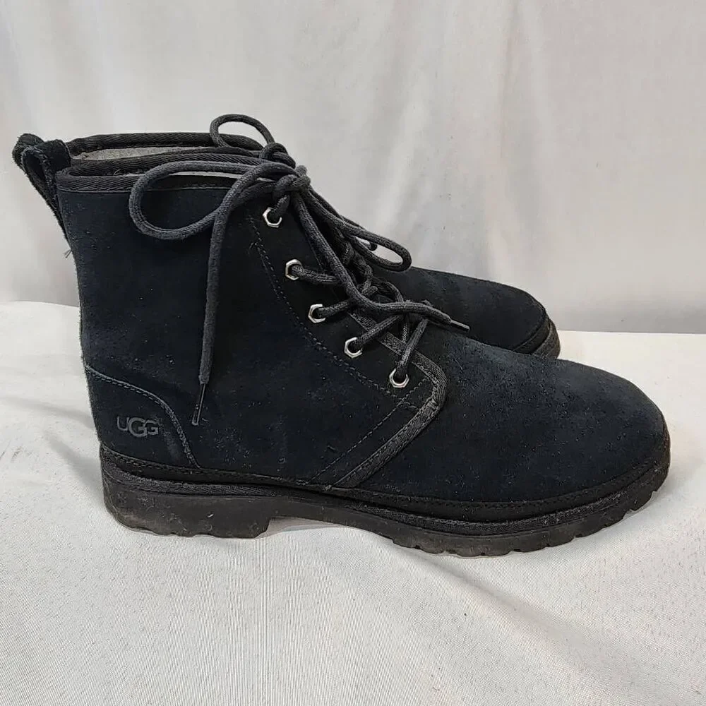 UGG Harkley Black Suede Chukka Ankle Boots, Mens US 11 Lace-Up Fleece Lined